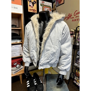 现货高品质美式高街冬季重磅硬挺短款座山雕毛领棉衣男女加厚外套图片