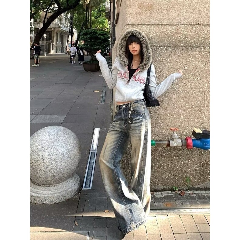 做旧涂鸦泼墨牛仔裤男款2025新款秋季宽松直筒美式潮牌阔腿长裤子,男装牛仔裤,星座506A