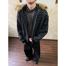 重磅420克毛领可拆卸条纹开衫卫衣ZW0155-特批60，男装卫衣，星座313A(原308A-2)