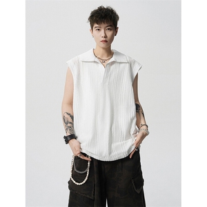 8XL-M 夏竖条纹纯棉背心男韩版宽松坎肩休闲运动午休T恤肌理DX333图片