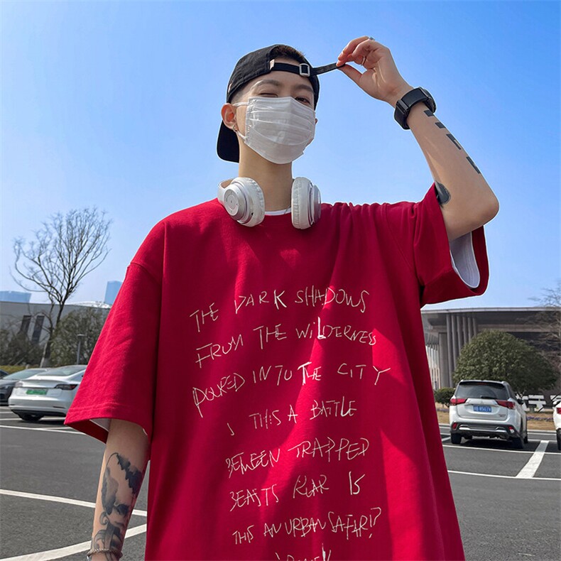 抖音得物二开现货220克夏装重磅美式高街宽松短袖t恤MT154,男装T恤,电商A486-1