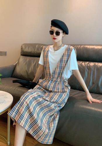 格子两件套连衣裙，女装连衣裙，维多利亚