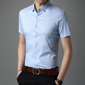 G8889 2021夏季新款长袖桑蚕丝衬衫男 商务休闲男装图片