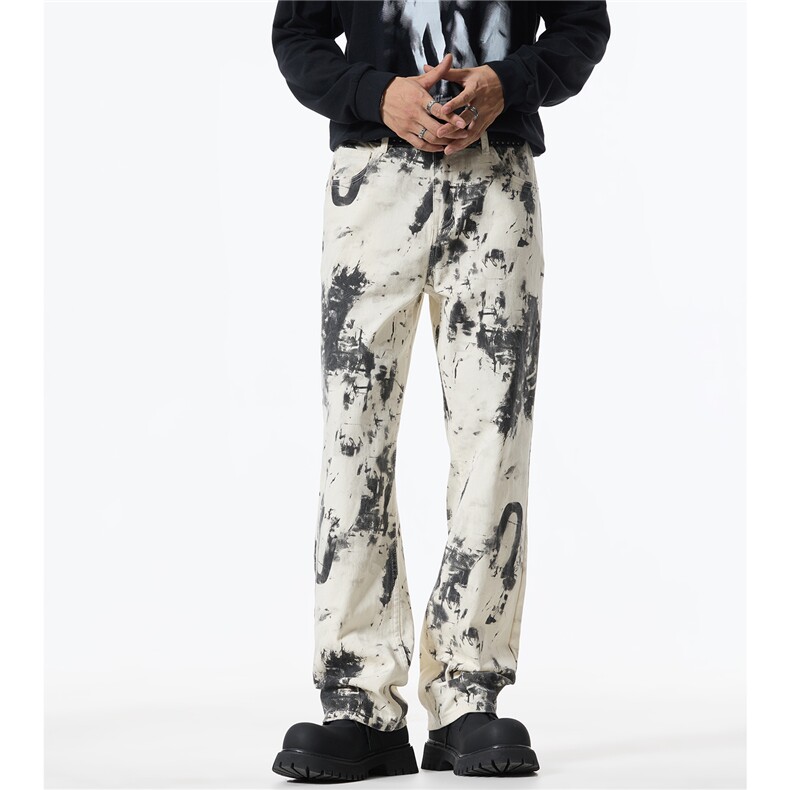 四季潮款美式高街痞帅牛仔裤男宽松直筒休闲长裤，男装牛仔裤，电商D218A