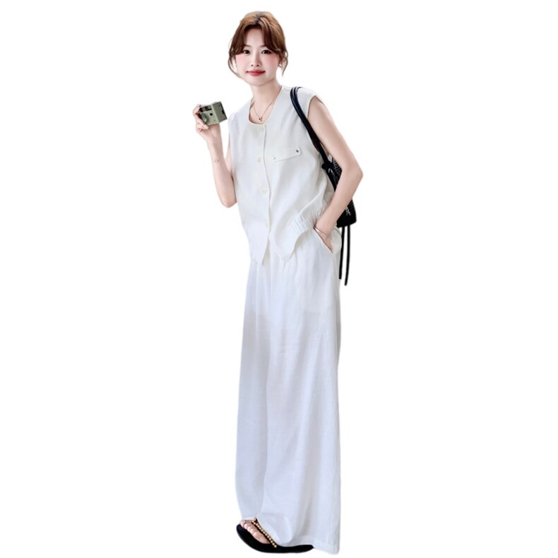 套装夏季新款女装时尚气质无袖马甲阔腿裤两件套,女装套装/套裙,诺蝶