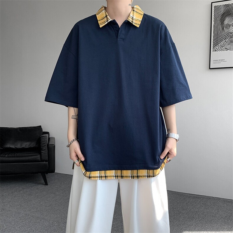 短袖男夏季新款港风宽松假两件体恤上衣DX3302-P32,男装T恤,星座214-3
