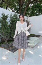 秋季碎花两件套连衣裙，女装连衣裙，吉之红