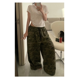 【现货】D5313-特批42美式复古抽绳阔腿迷彩裤男女宽松百搭长裤图片
