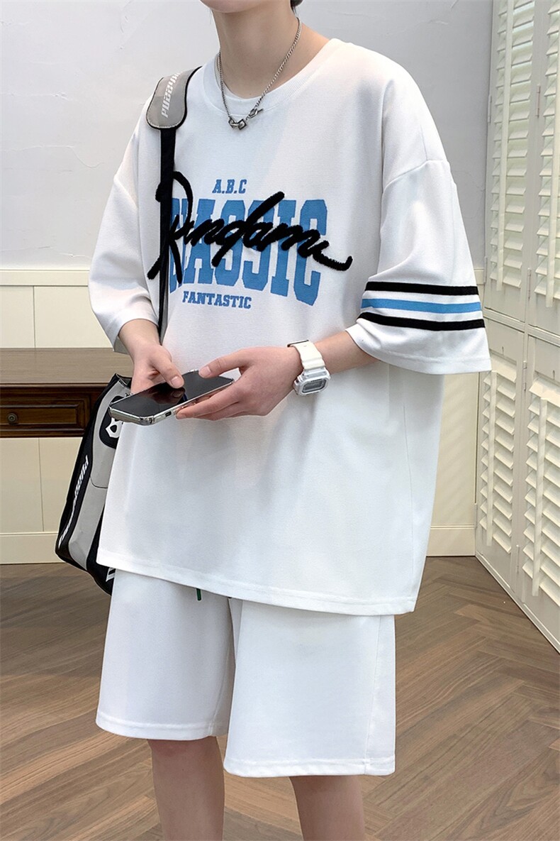 2024夏上新学生刺绣圆领半袖套装印花短裤T恤男女6641-P60控价88,男装T恤,电商A441-1