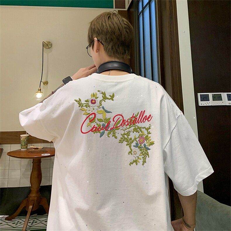 可48小时发货支持抖音得物来样二开美式满天星亮片短袖T恤MTX717,男装T恤,电商A486