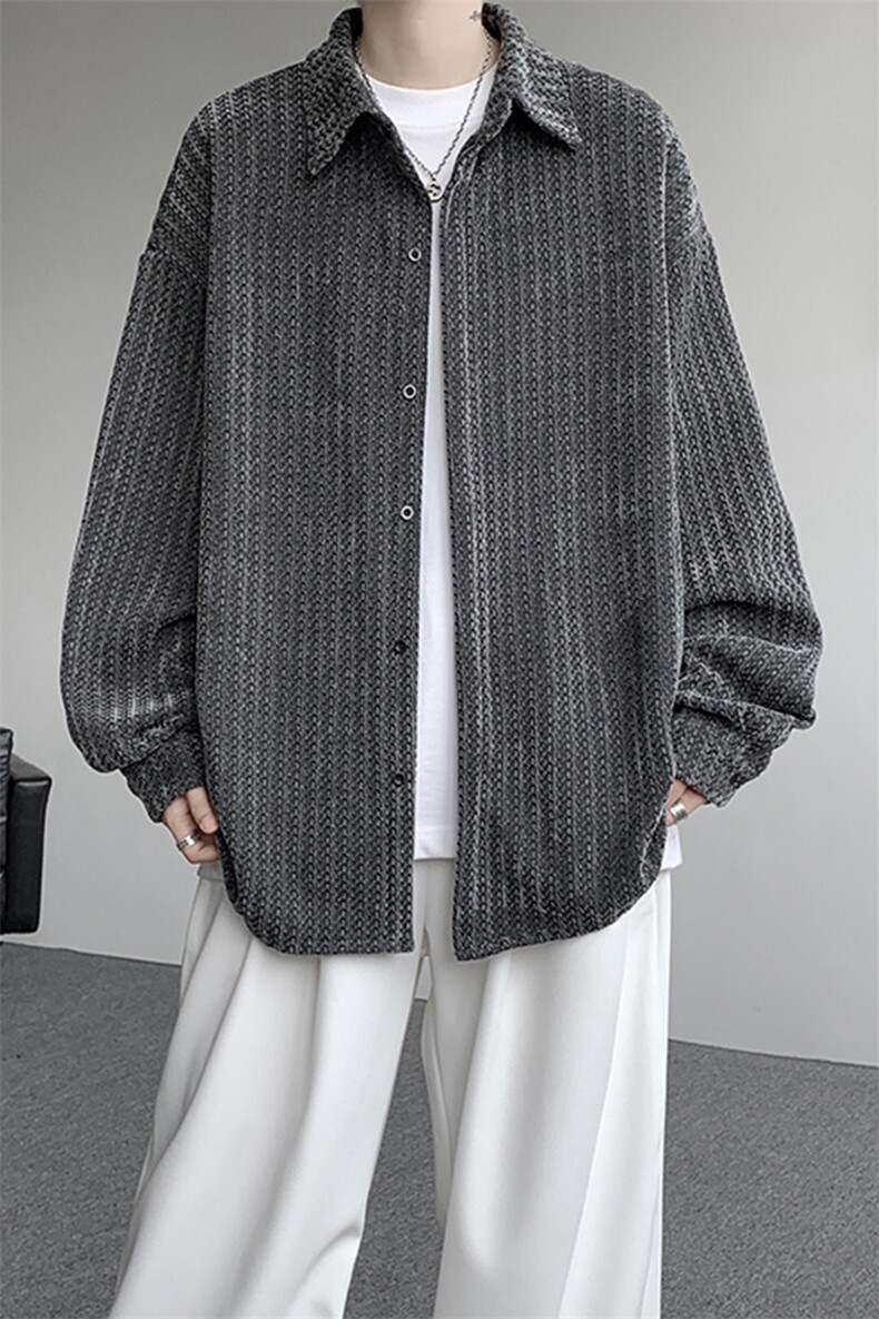 8XL-M鱼骨纹小香风衬衫男生春秋衬衣宽松慵懒垂感外套CS29009P45,男装衬衫,电商B312