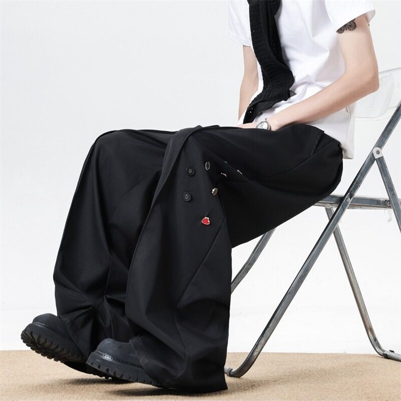 纽扣装饰裤子男高街潮牌直筒宽松阔腿裤酷帅炸街长裤3022P51，男装西裤，星座410-2