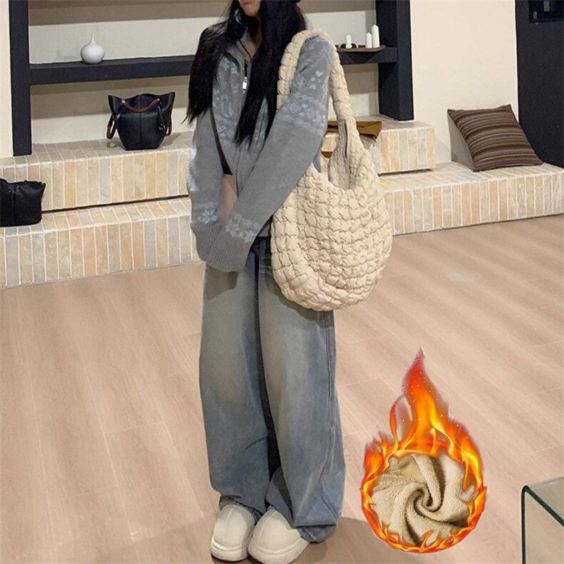 小众街头设计感阔腿牛仔裤女加绒加厚新款水洗垂感显瘦阔腿牛仔裤,男装牛仔裤,星座506A