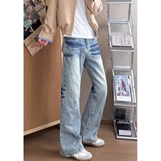008】水洗闪电纹牛仔裤男直筒风裤子微喇叭裤A079-N452-P44，男装牛仔裤，电商A079