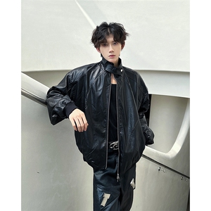 2024新款设计感pu皮立领夹克小众机车服潮牌外套男现货 W8342-P70图片