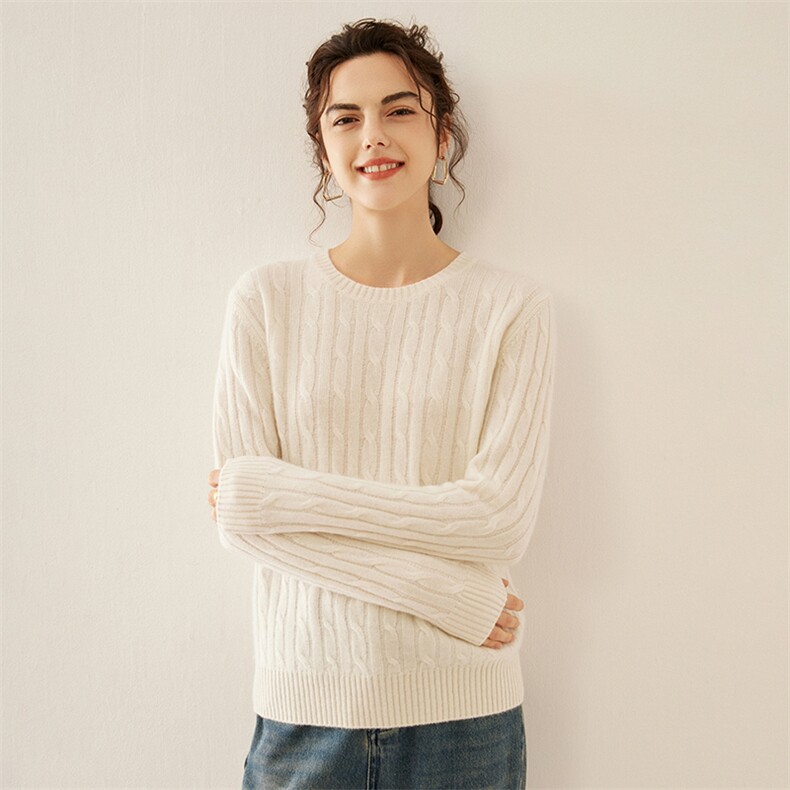 抽条收腰短款山羊绒衫女圆领显瘦毛衣2025秋冬新款针织打底羊毛衫，女装针织衫/毛衣，溪贝羊绒