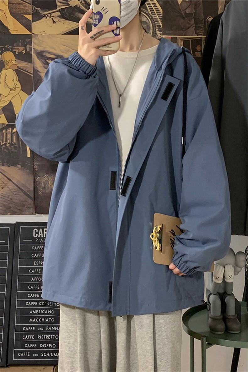 JK3010/P55春装2026新款休闲宽松连帽学生夹克男纯色大码外套控78,男装夹克,电商A141