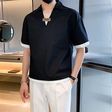 翻领polo衫男潮牌夏季短袖t恤韩版修身潮流五分袖体恤上衣T559，男装T恤，星座1116A-2（原606A-1）
