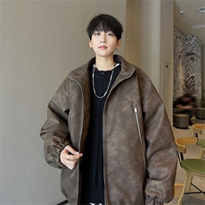 （抖音）美式机车PU水洗晕染做旧加厚皮棉衣XZ301APY002P128，男装棉衣，星座301A