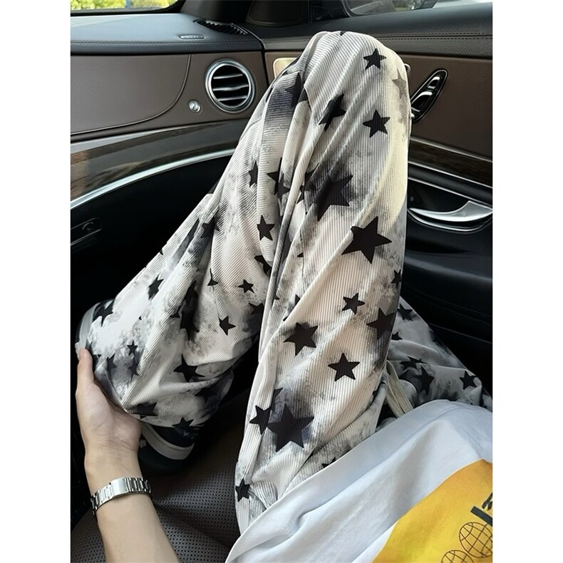 星星满印男女秋冬季垂感高街微喇长裤大码宽松阔腿裤直筒休闲裤，男装休闲裤，四季星座505