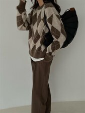 冬季·羊毛拼色格套头毛衫，其它，hello september