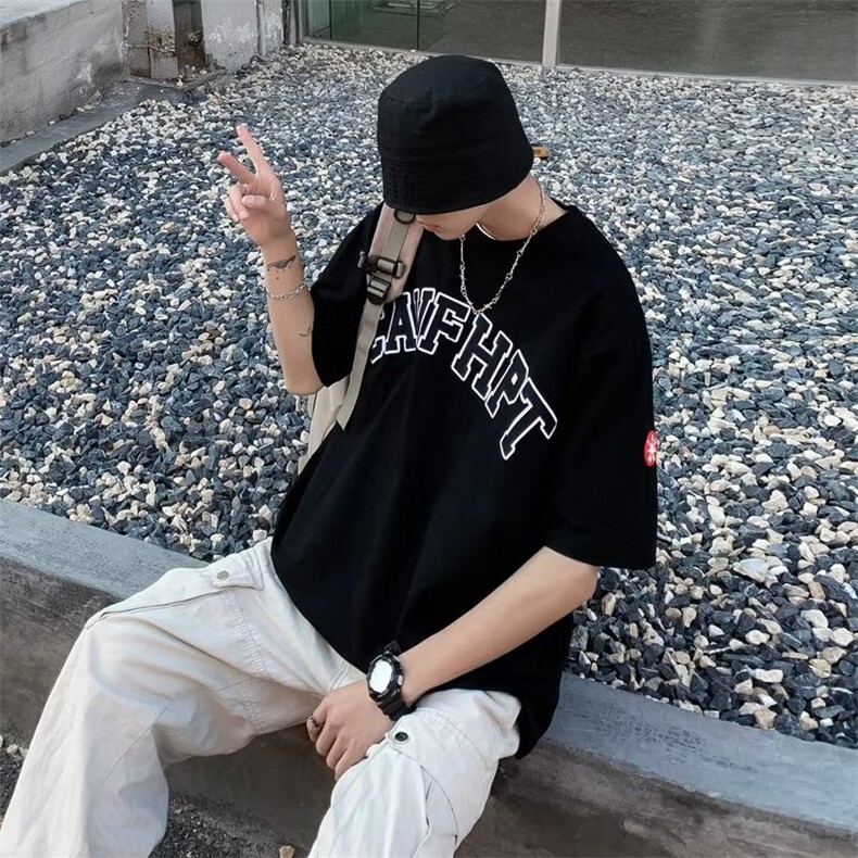 夏季宽松圆领半袖男潮牌短袖T恤情侣刺绣字母休闲打底衫T0024-P28,男装T恤,星座308B-1