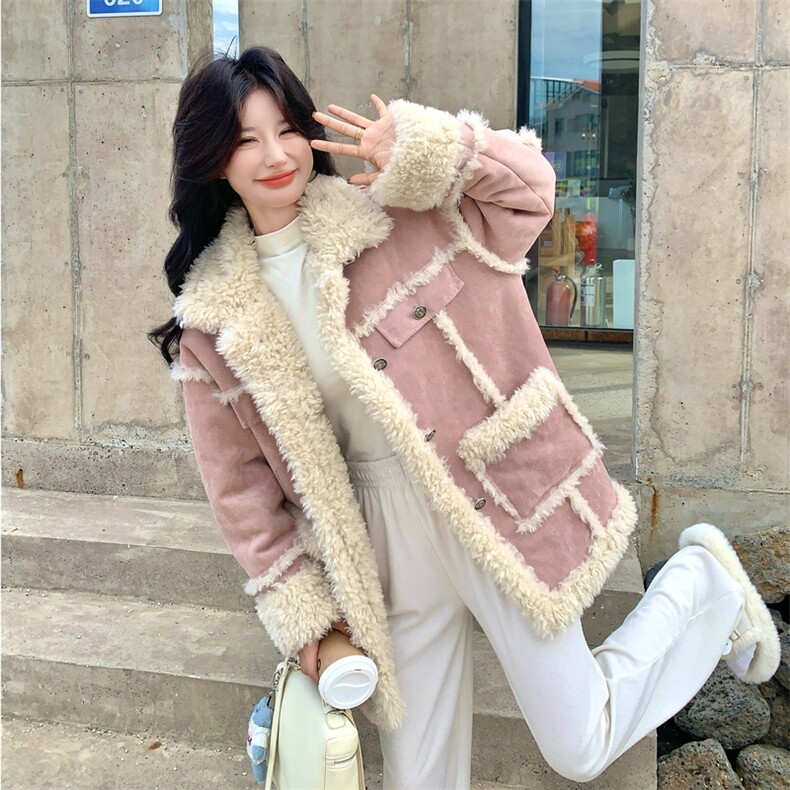 现货粉色皮毛一体外套2C093-6657-P195-K288,女装短外套,2C093