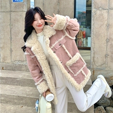 现货粉色皮毛一体外套2C093-6657-P195-K288，女装短外套，2C093