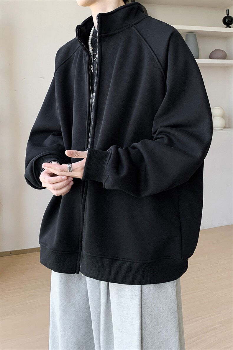 内景秋冬新款复古立领开衫卫衣男潮流宽松外套WY00742/P45加绒P50,女装短外套,电商B316