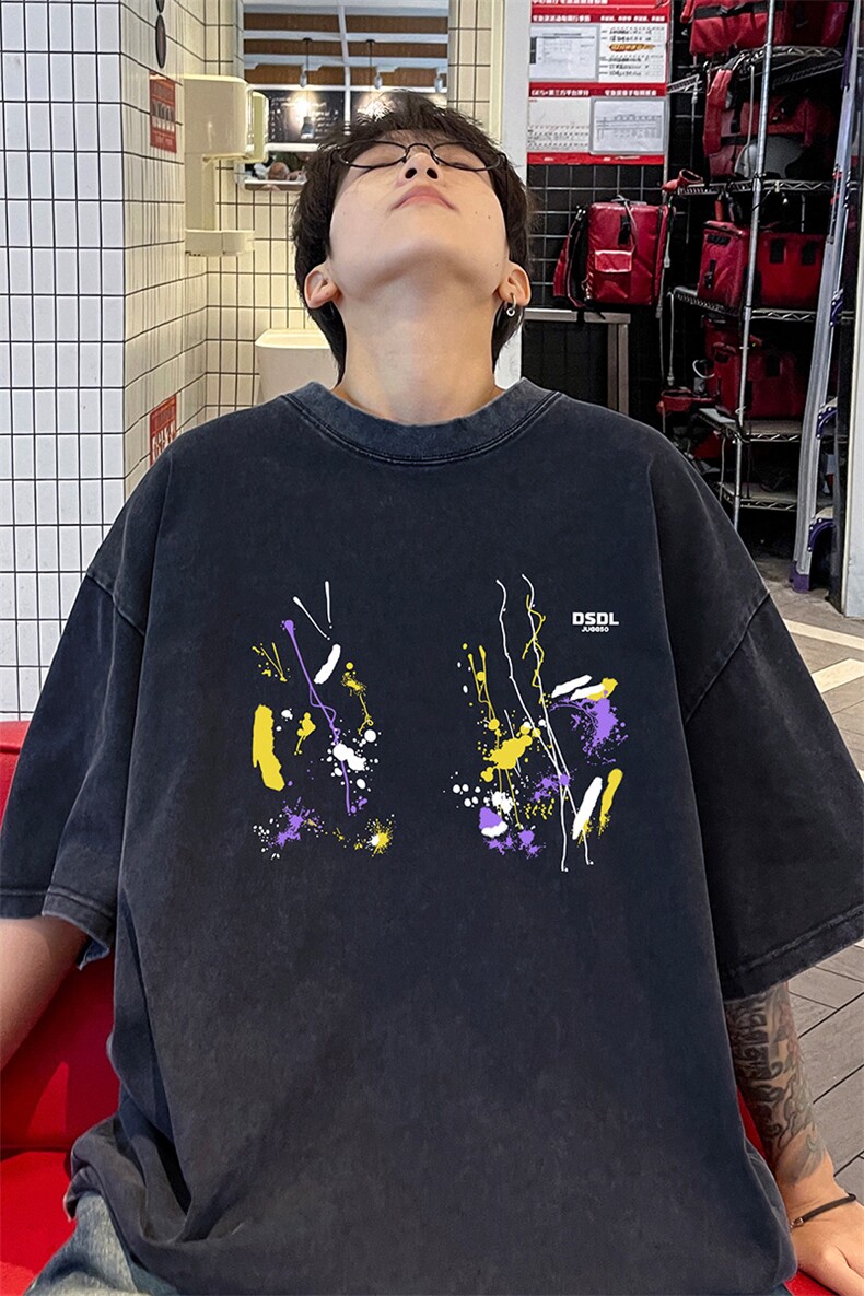 量大优供视频240g重磅美式炒雪花水洗做旧短袖t恤STX529-特P25,男装T恤,电商B371