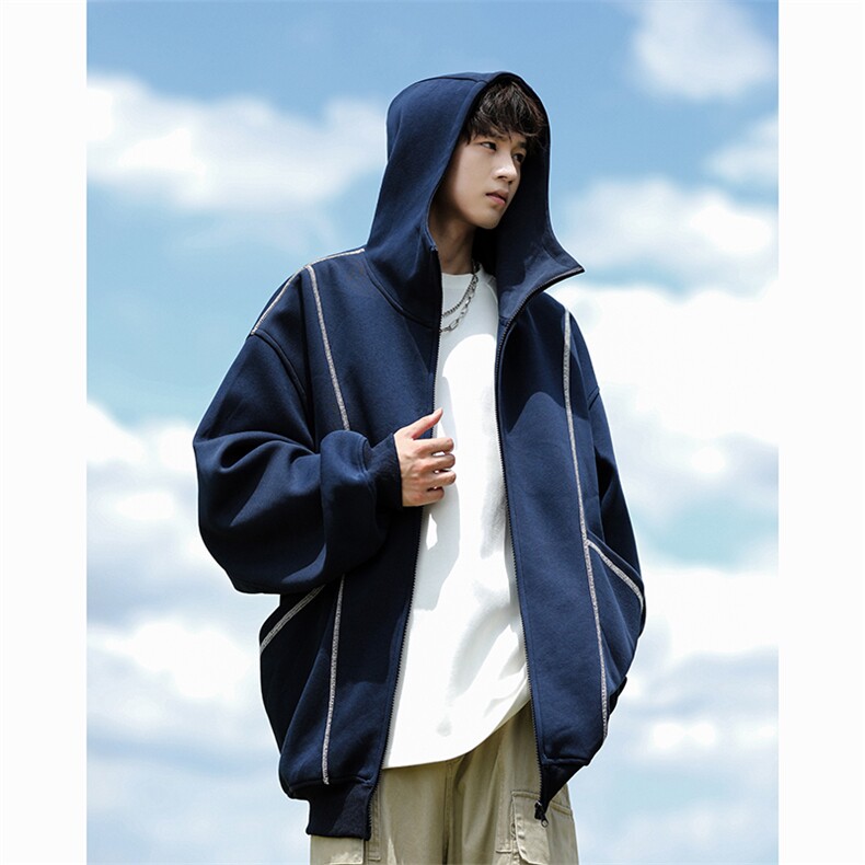 美式重磅立体硬挺卫衣男春秋潮牌设计感连帽开衫廓形外套KS004P68，女装短外套，电商B312