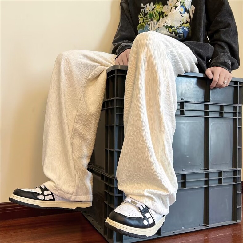 裤子男春秋潮牌设计感白色垂感oversize直筒宽松阔腿裤JQ902-P33图片