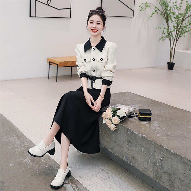 法式小香风POIO领外套女春时尚气质系带收腰洋气小个子减龄两件套,女装套装/套裙,卡杰菲