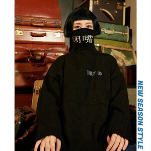 复古中文刺绣中性风针织衫男女套头打底衫高领毛衣T007-P50图片