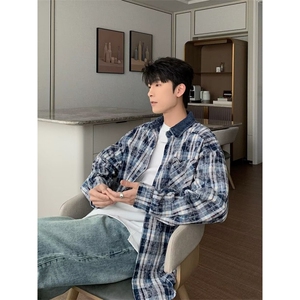 1506A/GJ050/P48复古做旧长袖衬衫男女小众休闲百搭衬衣1图片