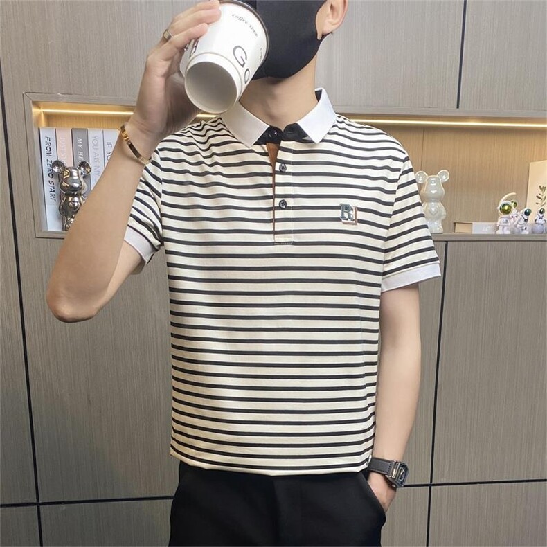 PL041-P40新款男士短袖条纹polo衫夏季薄款t恤潮流时尚高级感翻,男装Polo衫,电商D310B-1