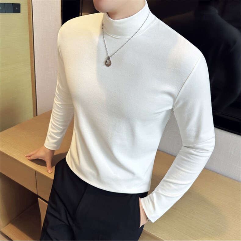 重磅300G~高品质主推款宽松T恤厚款半高领纯白色棉打底TU277-P45，男装T恤，电商A213