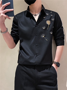 2025夏季男士新款绣花七分袖衬衫男韩版修身衬衣301A-1/CS411/P55图片