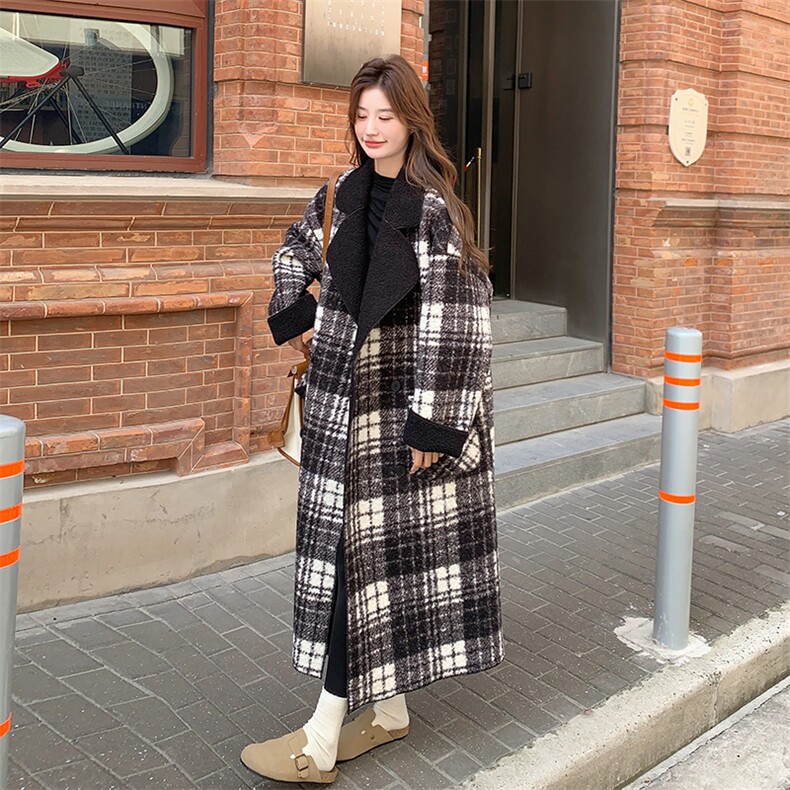 【新款】已出货黑白格纹双面穿羊羔毛大衣外套C58-P190K288,女装毛呢外套,2C272
