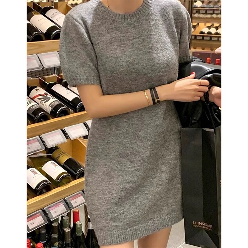 春秋韩版女套头时尚针织打底短袖连衣裙,女装连衣裙,圣旺供货