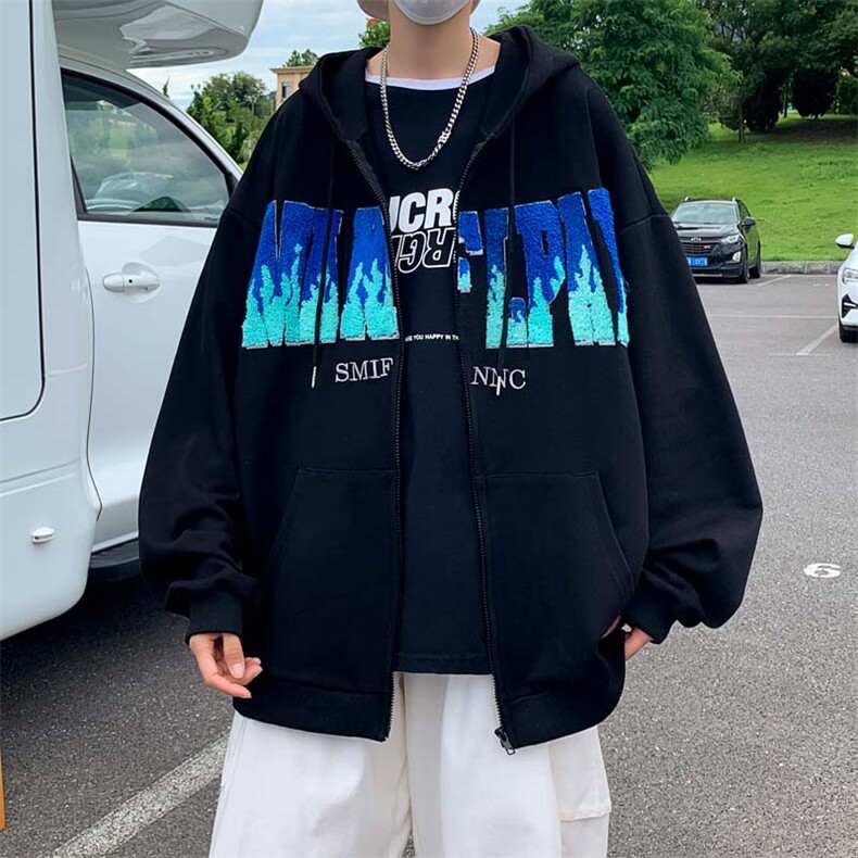 美式复古连帽卫衣男开衫小众潮牌情侣装外套秋季WY0607-P38,男装卫衣,星座308B-1