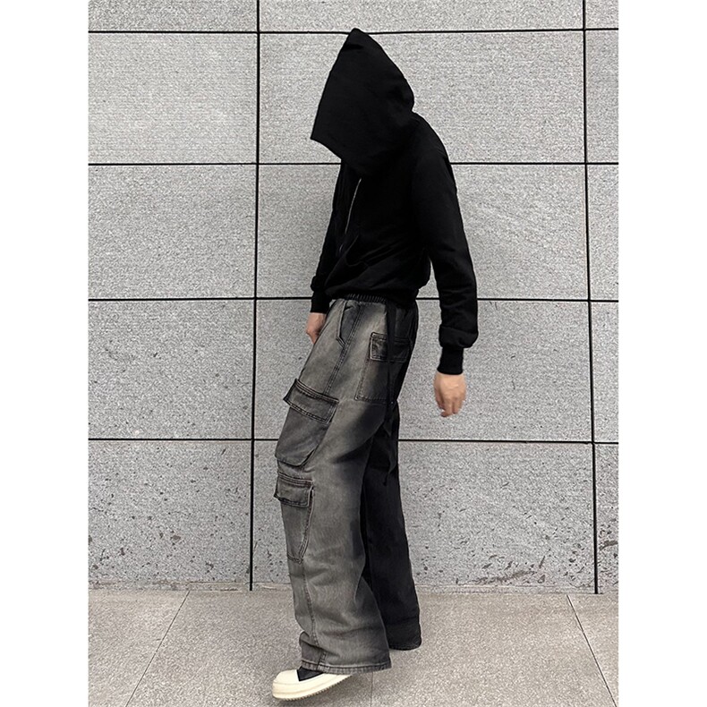 B221美式ins高街重工艺宽松做旧工装牛仔裤子LK23143-P80控108,男装牛仔裤,电商B221