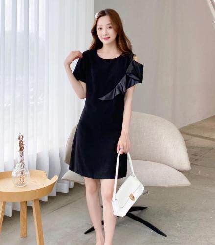 新款赫本荷叶边拼接法式小香风连衣裙,女装连衣裙,炅缇恩