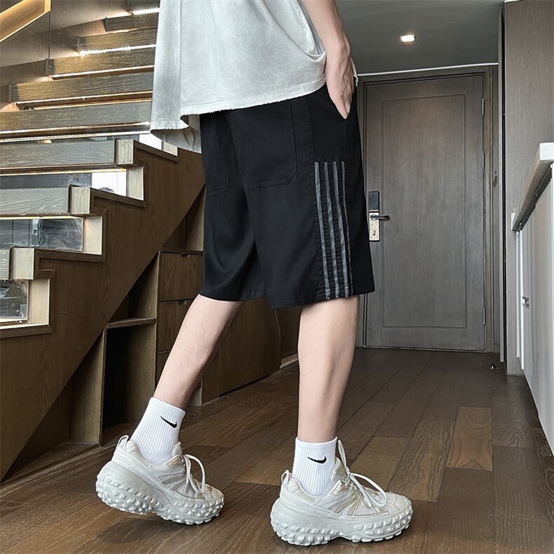 夏季薄款速干短裤潮牌条纹撞色百搭沙滩休闲运动短裤,男装牛仔裤,星座410-7