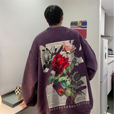 2026春季新款港风潮玫瑰宽松休闲落肩袖卫衣JK23388特批36-控59，男装卫衣，星座605(原A050)