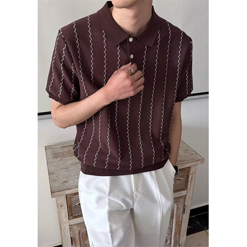 新款流行男装男士夏季痞帅衬衫撞色条纹时尚短袖衬衫男 TG67图片