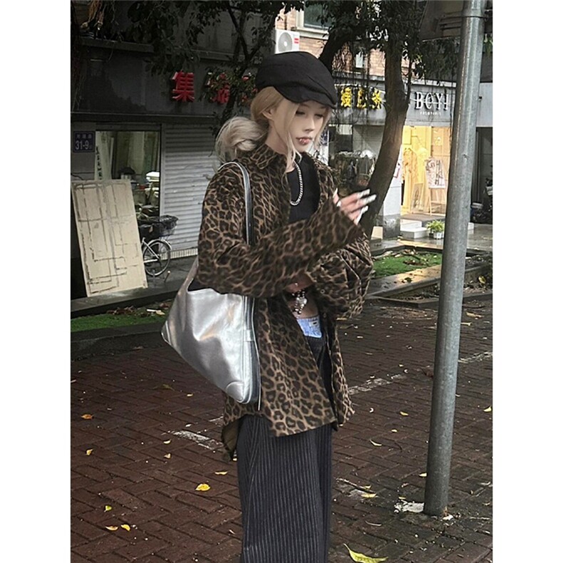 B1018-P56美式复古豹纹牛仔外套男春秋款潮牌高级感痞帅宽松,男装工装外套,电商B323A