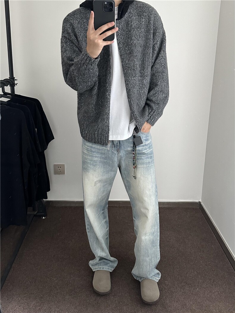 【有货】D563CC-特P65连帽毛衣男慵懒针织开衫外套,男装针织衫/毛衣,星座1007（原301D）