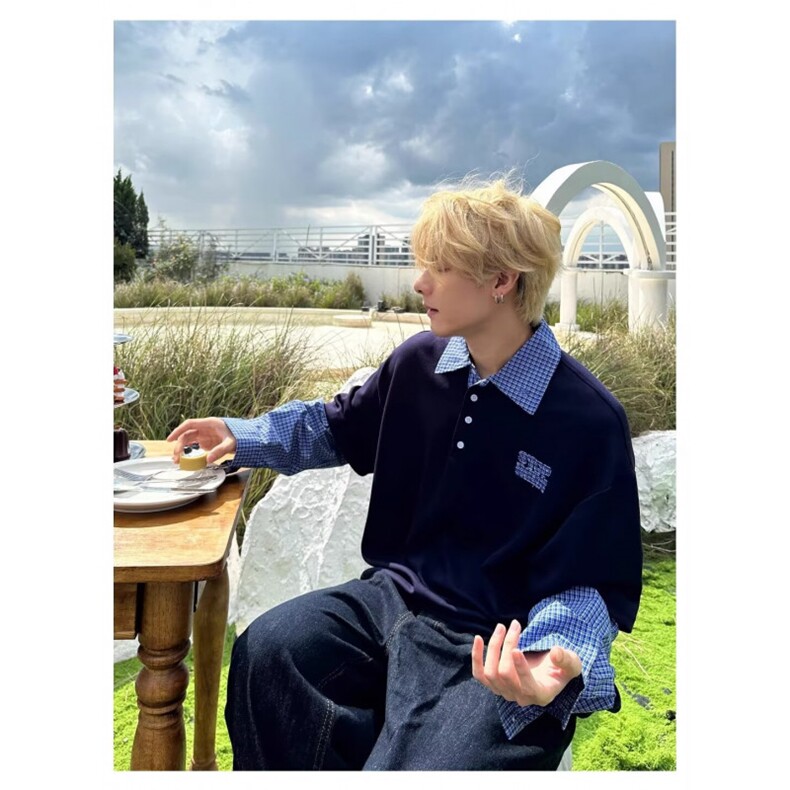 假两件POLO衫长袖T恤男棉盖丝休闲宽松百搭上衣潮W81,男装T恤,星座1116A（原606A-3）