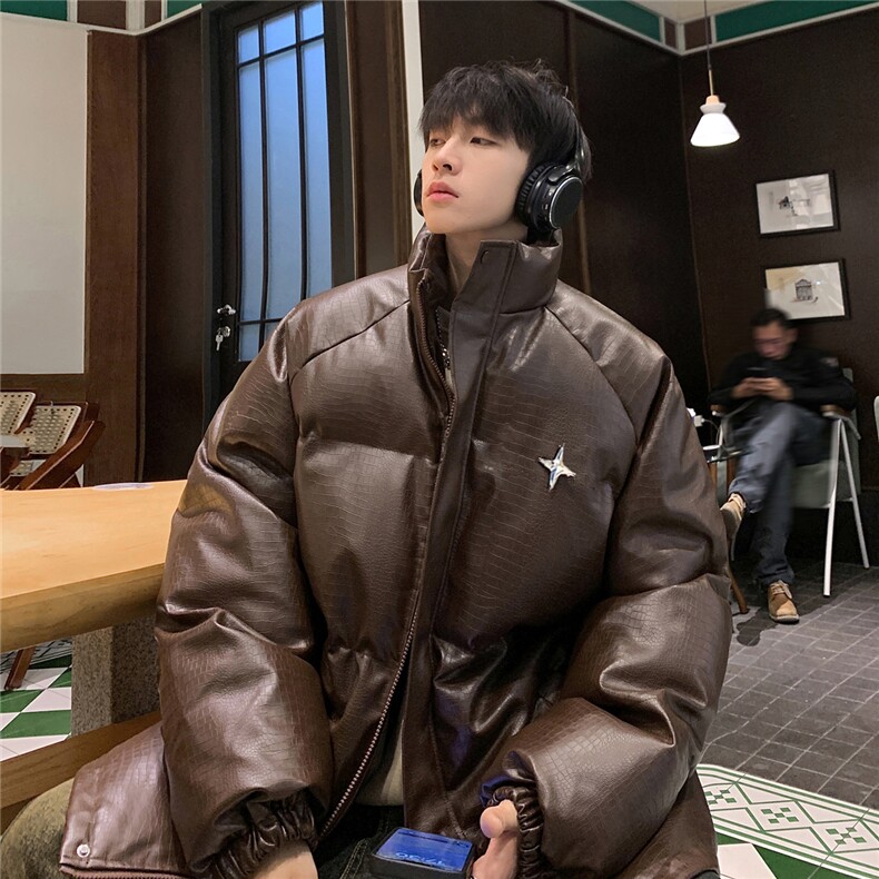 港风鳄鱼纹可拆卸四芒星胸针设计潮流休闲棉衣男MY77733P128控168，男装棉衣，星座227-7